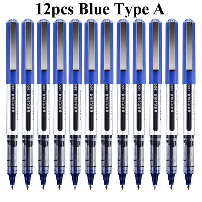 Deli Rollerball Pens, 12 Pack Blue/ Black Liquid Ink Ballpoint Gel Pens, 0.5 mm Fine Tip Rolling Ball Pens for Writing Drawing