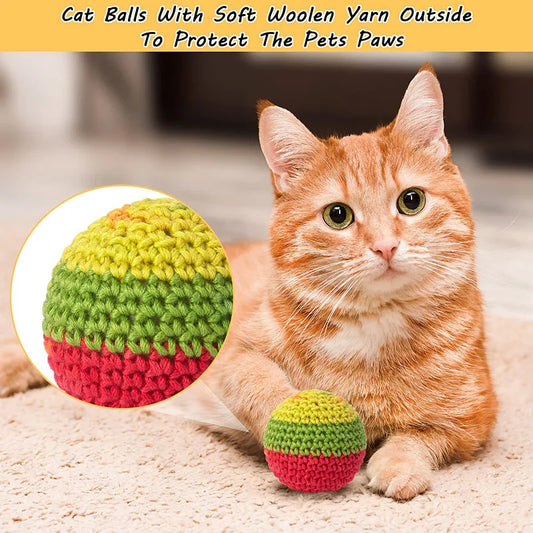 Cat Toys Balls Yarn Cat Ball with Bell Inside Kitten Toys for Indoor Cats Kitty Interactive Cat Nip Chew Toys Pet Supplies