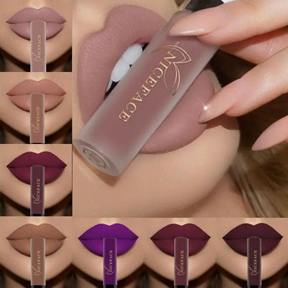 NICEFACE Nude Matte Liquid Lipsticks Waterproof Long Lasting Lip Gloss Sexy Red Velvet Lip Tint Women Makeup Cosmetics Batom