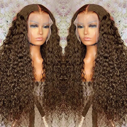 Chocolate Brown Curly Lace Front Human Hair Wigs 13X6 Lace Frontal Wig Brazilian Deep Wave Colored Bleached Wigs For Women