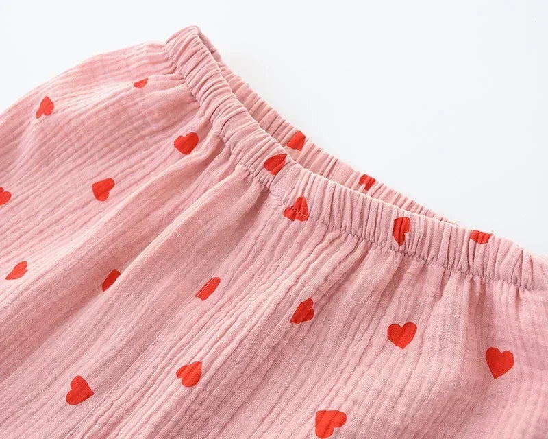 Smal Heart Printing Pink White Colors Women Trousers Pajama Set Cotton Sleepwear Clothes for Spring and Autumn Home Clothing
