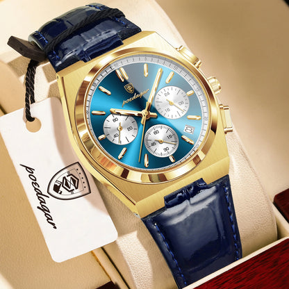POEDAGAR Business Functional Male Watch Waterproof Luminous Chronograph Date Sports Men Wristwatch Leather Men's Quartz Watches