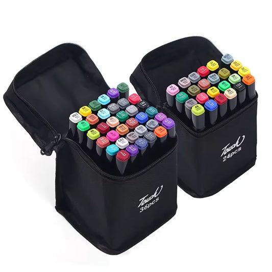 24/48 Colors Alcohol Based Marker Pen Set Dual Tip Double Head Black Barrel Drawing Painting for Kids School Supplies Design