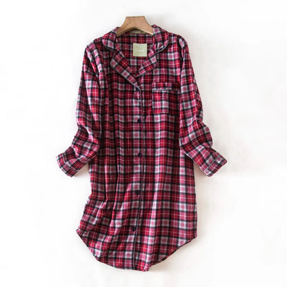 Nightgown 100% Brushed Cotton Nightshirts Women's Sleepwear Long Sleeve Plaid Winter Oversize Sleep Dress Women Home Clothes