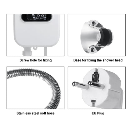 3S Instant Water Heater Shower 3500W 110V 220V Heating Bathroom Kitchen Tankless Electric Water Heater Temperature Display