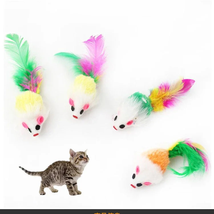 Soft Fleece False Mouse Cat Toys Colorful Feather Mini Funny Playing Training Interactive Toys for Cats Kitten Pet Supplies