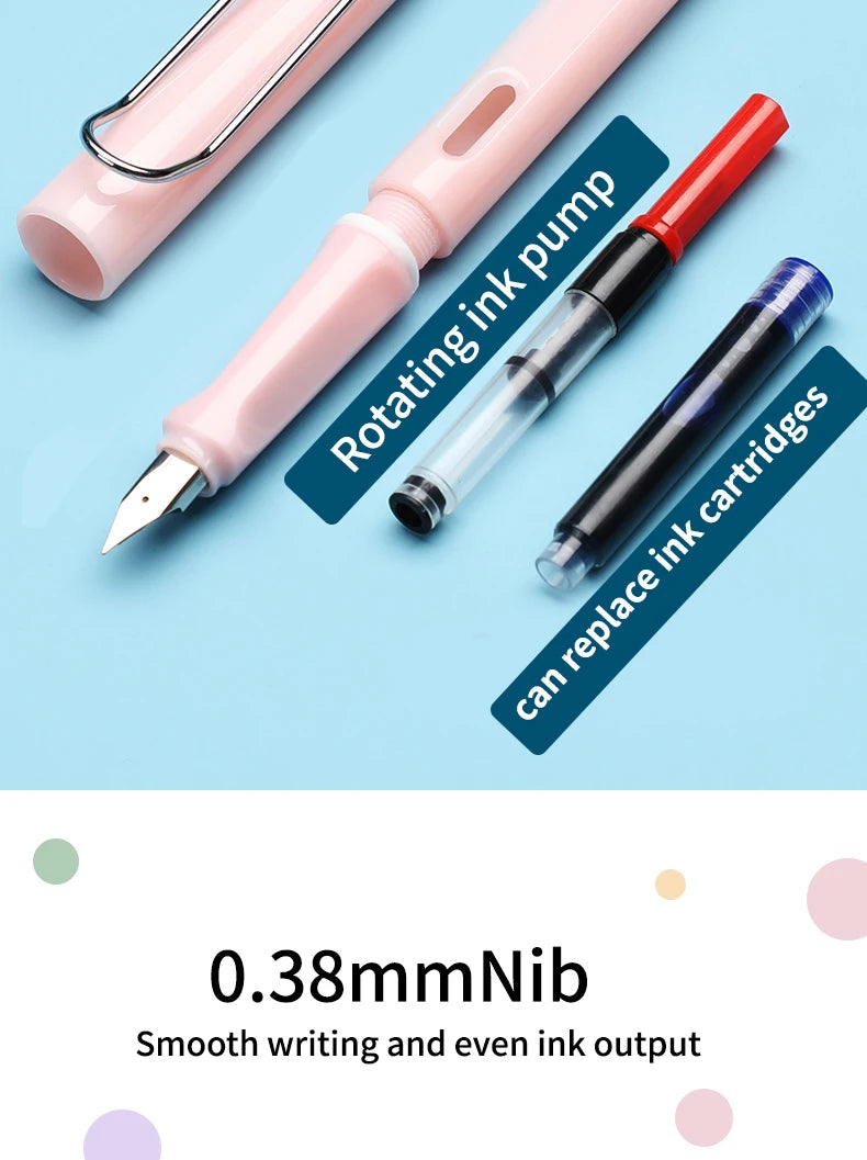 6pcs Calligraphy Pens With Replaceable Ink Bags 0.38mm Fine Dots to Improve Writing and Posture Practice