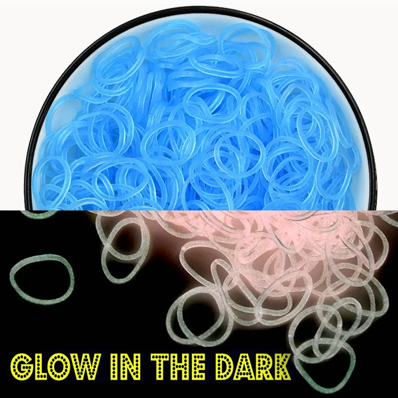 600Pcs New ColorTransparent  Fluorescence Glow Bracelets Making Supplies DIY Rubber Loom Bands Wrist Necklaces Child Party Toys