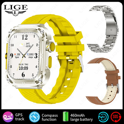 LIGE New 2.1" Ultra HD NFC Bluetooth Call Smart Watch Men Compass GPS Track 460mAH Battery Waterproof Watches For Android IOS