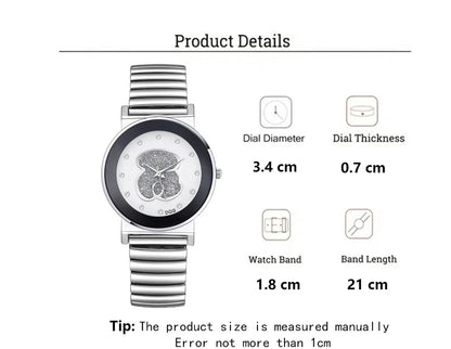 Luxury Ladies Black White Bear Diamond Simple Design Branded Quartz Watch Fashion Stretch Women Dress Clock Creative Watches