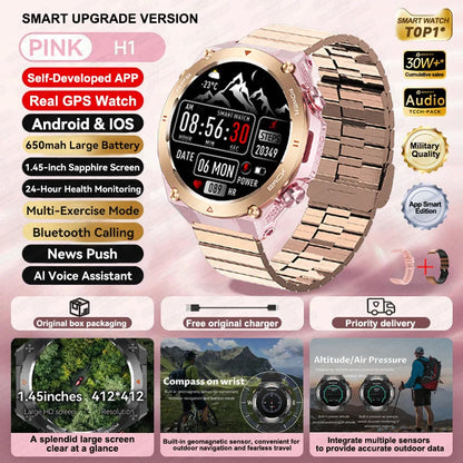 2025 GPS New Men Dual-band Positioning Smart Watch Men AMOLED Compass Waterproof 650mAh Battery Military Sport Watches New