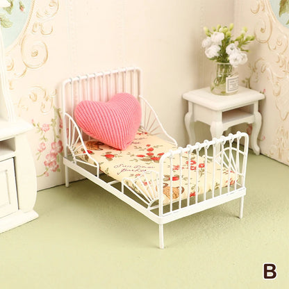 1:12 miniature bed for dolls Dollhouse Iron doll bed Furniture toy children simulation house role play toys collection gifts