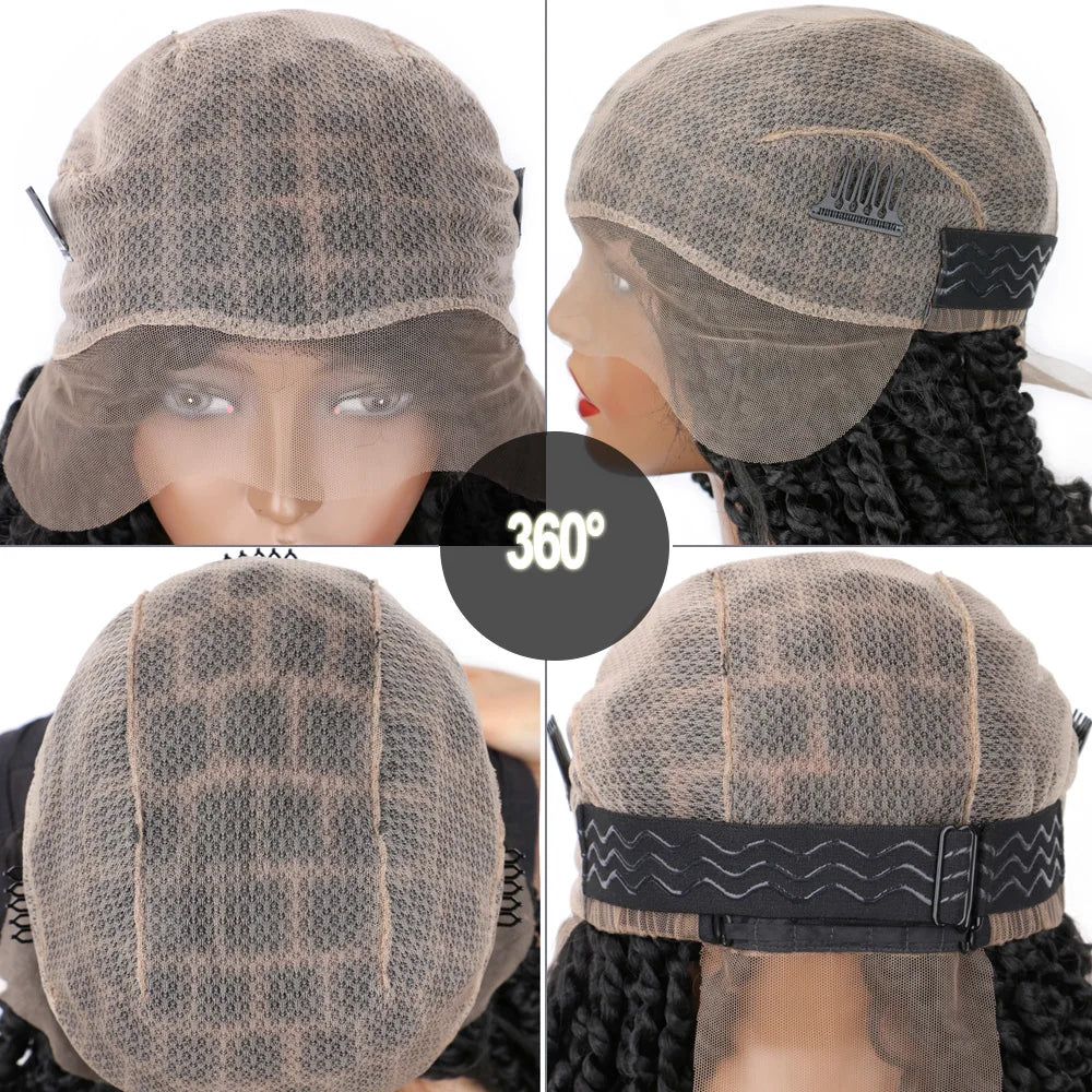 Ombre Faux Locs Wig with Baby Hair Square Part Full Lace Synthetic Braided Lace Front Wig Knotless Braided Wig with Curly Ends
