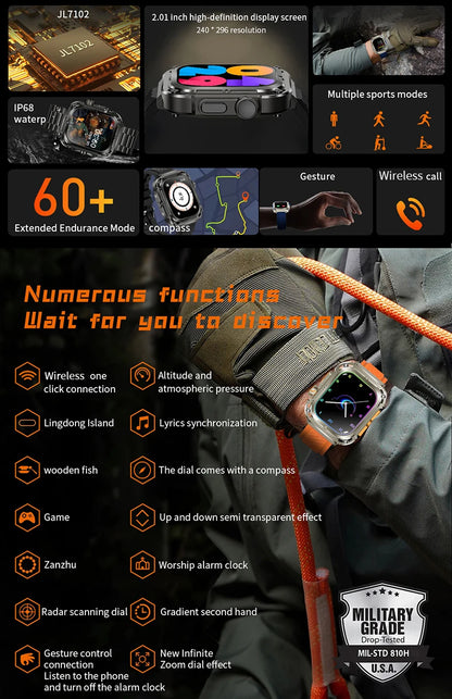 LIGE New 2.1" Ultra HD NFC Bluetooth Call Smart Watch Men Compass GPS Track 460mAH Battery Waterproof Watches For Android IOS