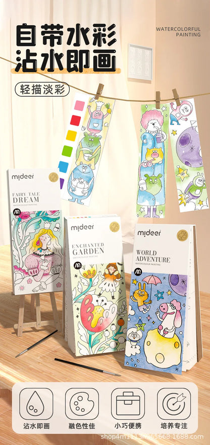 Kids Portable Watercolor Painting Book 12 Sheets Gouache Graffiti Picture 1 Pen Coloring Water Drawing Books Set Kids Toys Gifts