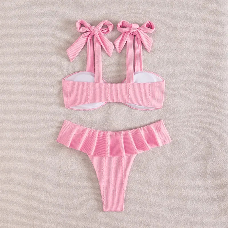 Sexy Knitted Lace Bikini Set Women's Swimsuit Two-Piece Ensemble Separate Top And Bottoms Fashionable Poolside Attire
