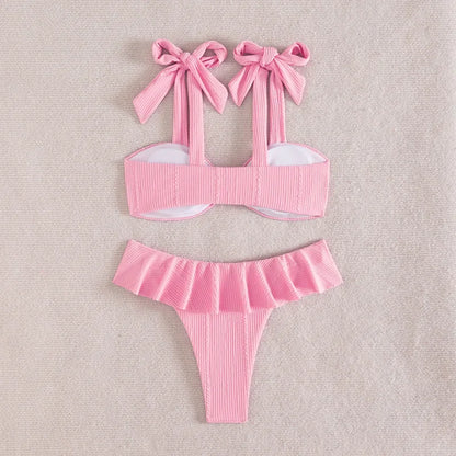 Sexy Knitted Lace Bikini Set Women's Swimsuit Two-Piece Ensemble Separate Top And Bottoms Fashionable Poolside Attire