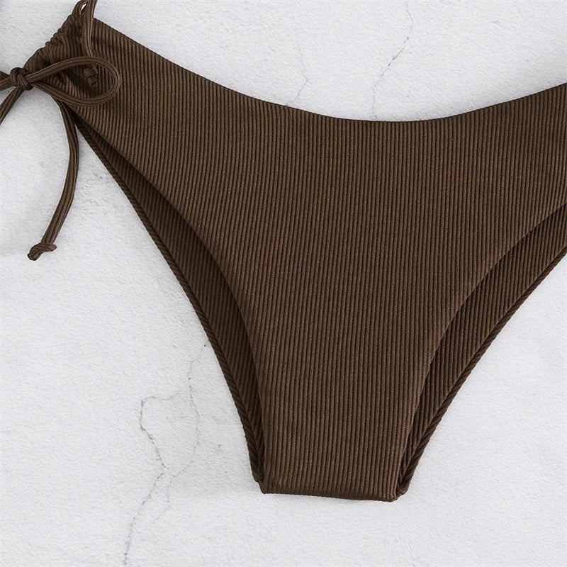 2025 Sexy Low Waist Swimwear New Solid Bandeau Bikini Set Women Push Up Drawstring Beachwear Swimsuit Backless bathing suit