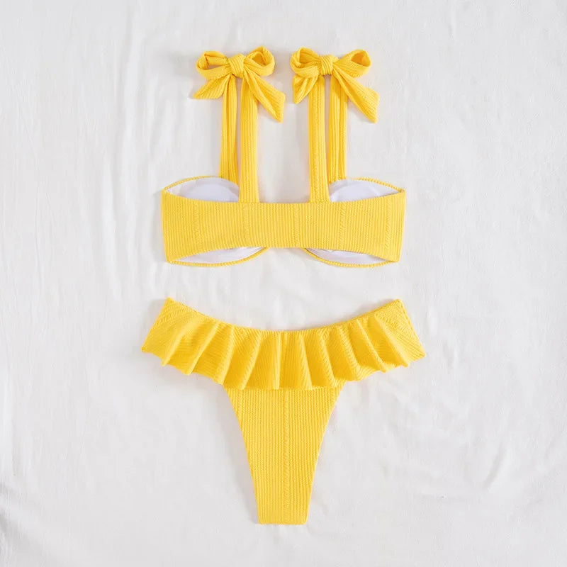 Sexy Knitted Lace Bikini Set Women's Swimsuit Two-Piece Ensemble Separate Top And Bottoms Fashionable Poolside Attire