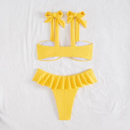 Sexy Knitted Lace Bikini Set Women's Swimsuit Two-Piece Ensemble Separate Top And Bottoms Fashionable Poolside Attire