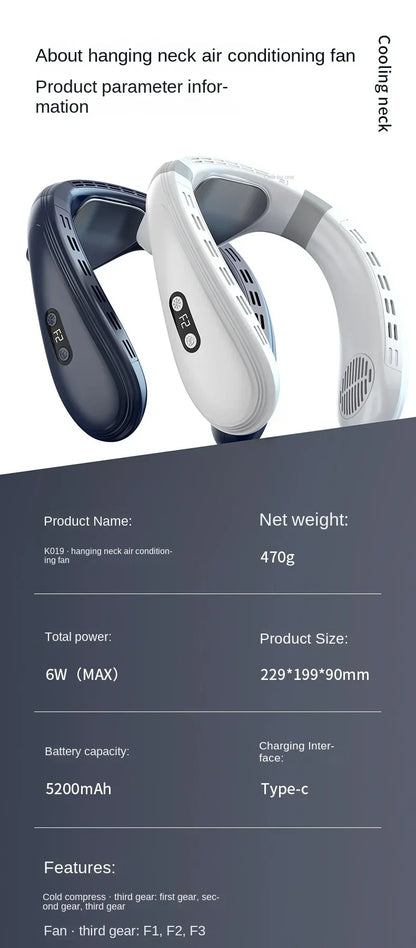 720 Degree Cooling Neck Hanging Fan Rechargeable Semiconductor Cooling Bladeless Mute Fan Portable Wearable Summer Air Cooler