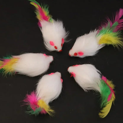 Colored Feathers Fur False Mouse Pet Cat Toys Feather Rainbow Ball Toy Cats Scratching Funny Playing Toys for Cats Pet Supplies