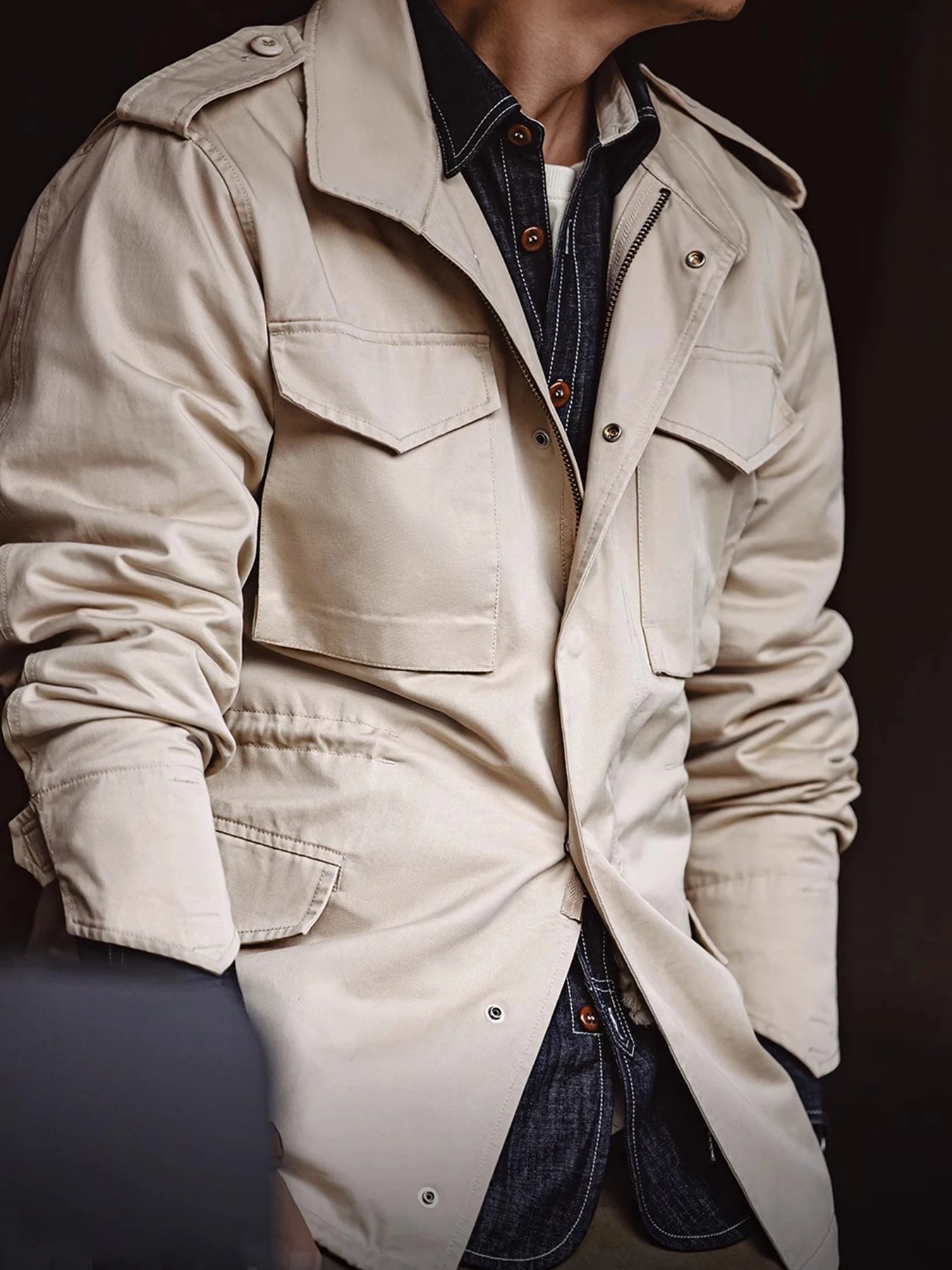 M65 Field Jacket, Men's Military Jacket, Retro Multi Pocket Collar Zipper Jacket, 100% Cotton
