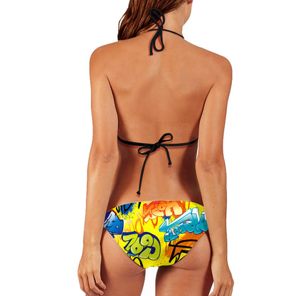 Nadanba Sexy Swimsuit Women Backless Fashion Abstract Printing Swimwear Bathing Bikinis Beach Party Two-Piece Bikini Set