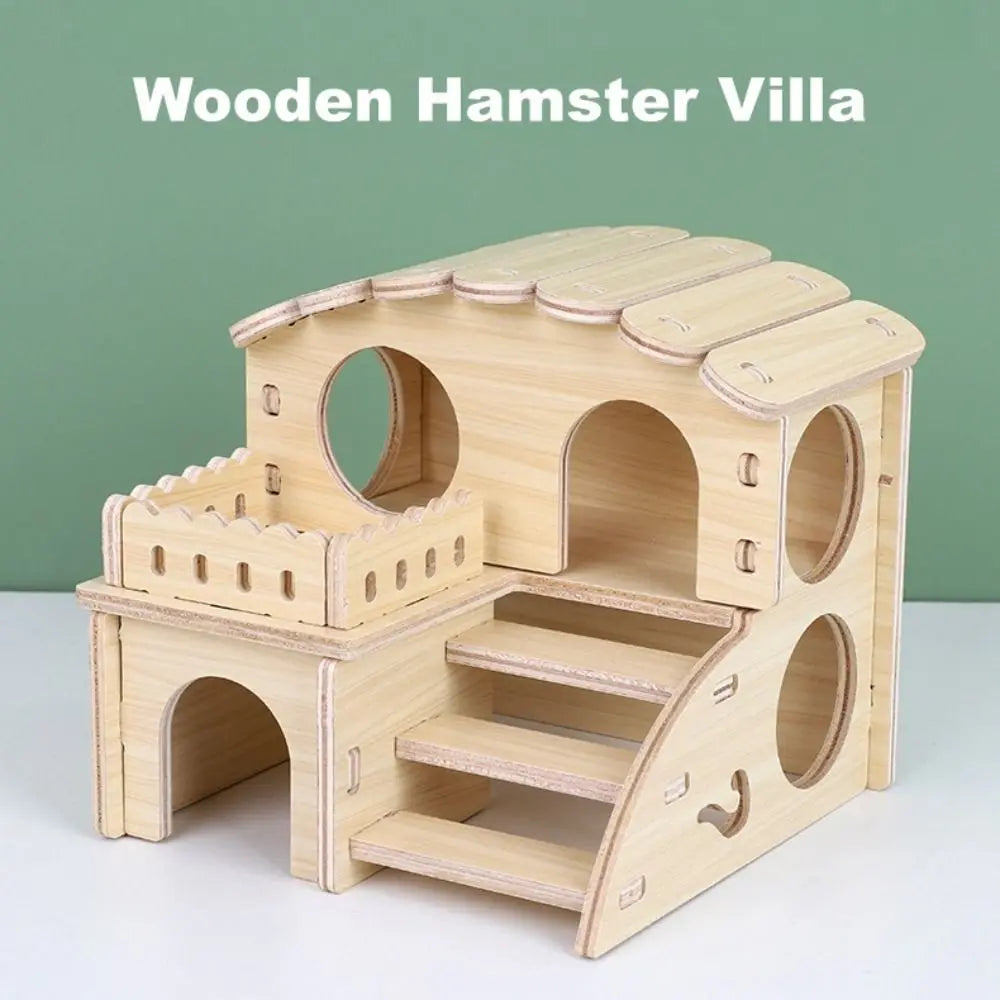 New Wooden Hamster Villa Easy to Install Durable Platform House Cage Accessories Chewable Hamster Climb Toy Pet Supplies