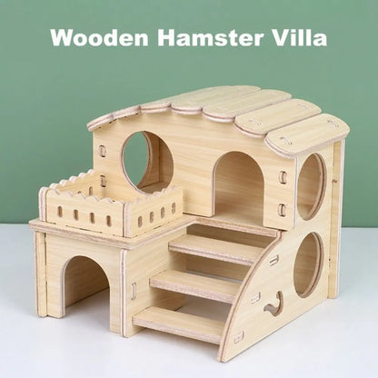 New Wooden Hamster Villa Easy to Install Durable Platform House Cage Accessories Chewable Hamster Climb Toy Pet Supplies