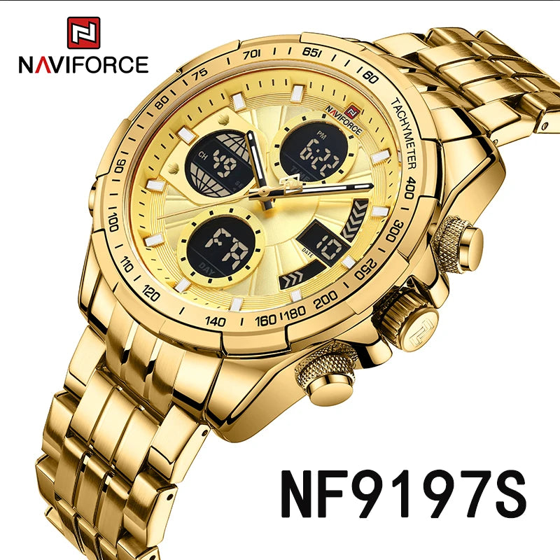 NAVIFORCE Luxury Original Sports Wrist Watch For Men Quartz Steel Waterproof Dual Display Military LED Digital Watches Relogio