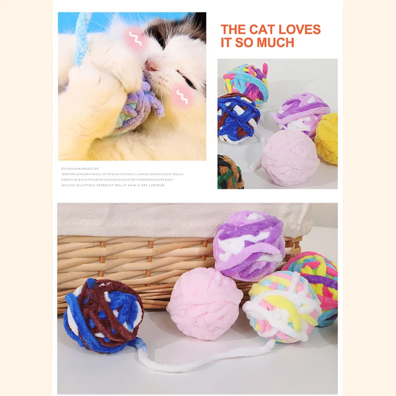 Interactive Cat Toy Balls with Bell And Wool Yarn - 1/3/5/10PCS Set for Indoor Self-Entertainment Chewable Pet Play Balls