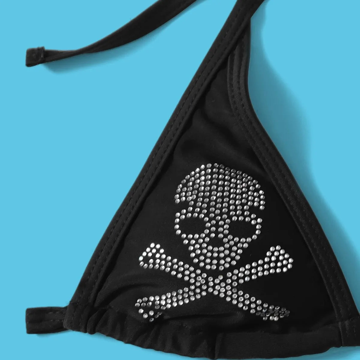 Sexy Gothic Bikini 2025 Rhinestone Skull Swimsuit Women Lace Up Bathing Suit Low Waist Bikinis Sets Beach Swimwear