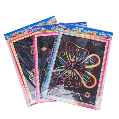 10Pcs Scratch Art Paper Magic Painting Paper with Drawing Stick Drawing Toys Kids Learning Educational Toys for Children Gifts