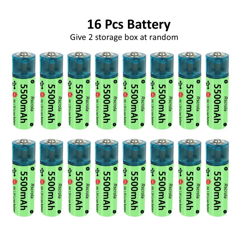 Universal AA Rechargeable Battery Durable 5500mAh Li-ion Battery AA USB Direct Charging for Toys Clocks Game Controllers Cameras