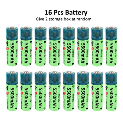 Universal AA Rechargeable Battery Durable 5500mAh Li-ion Battery AA USB Direct Charging for Toys Clocks Game Controllers Cameras