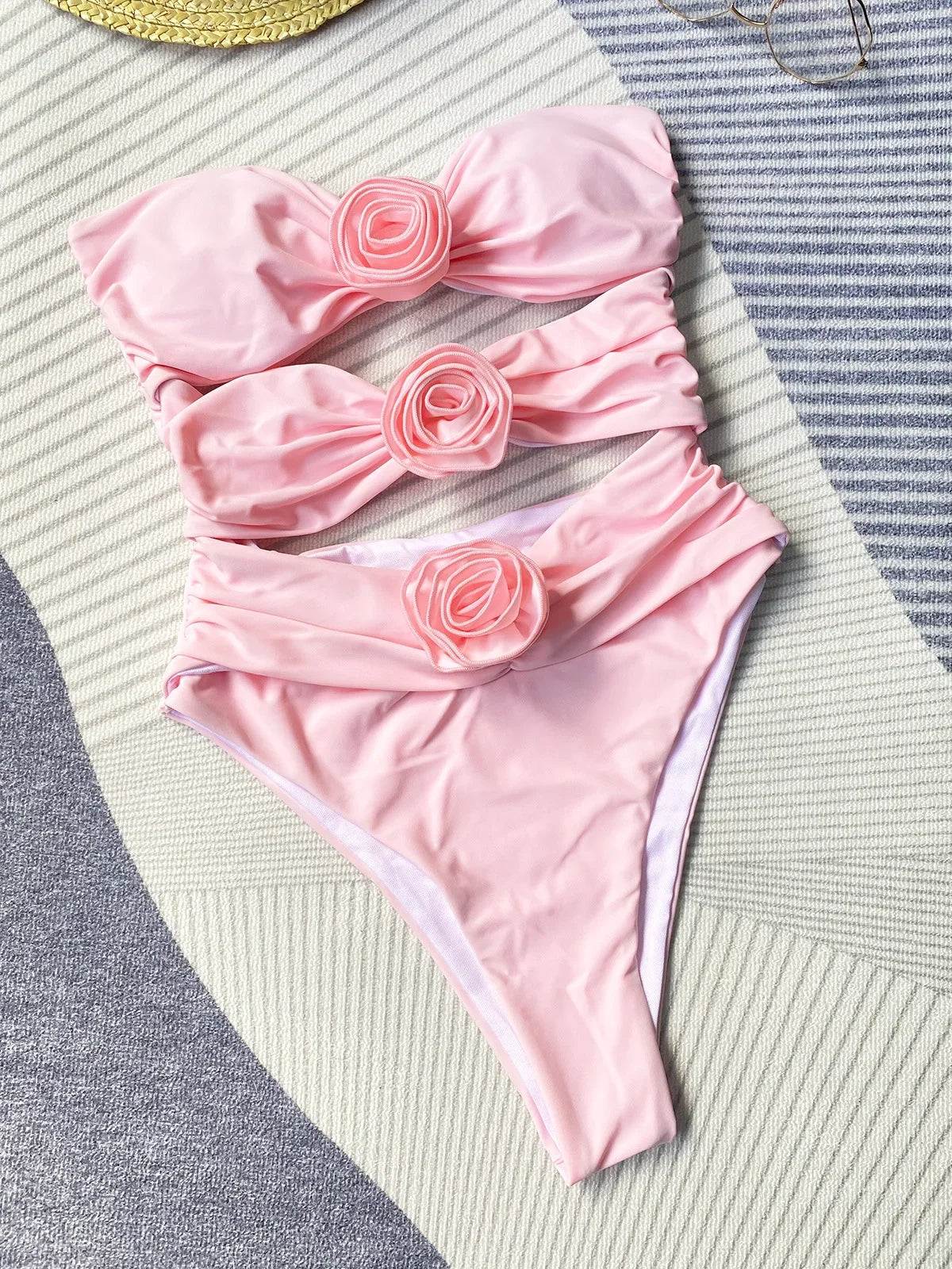 2026 New Sexy White 3D Flower Solid Two Piece Push Up Bikini Set Luxury Swimwear Women Swimsuit Beachwear Summer Bathing Suit