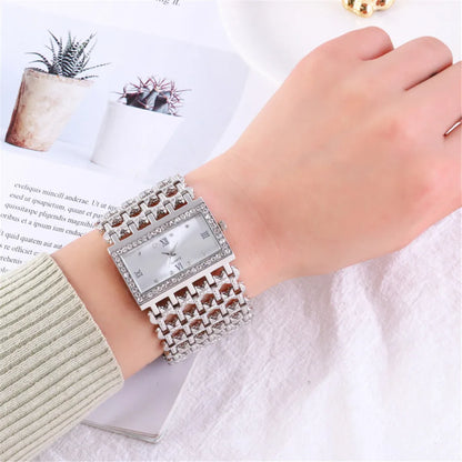 Luxury Ladies Simple Diamond Set Square Bracelet Quartz Watches Fashion Gold Stainless Steel Skeleton Women Clock Dress Watch