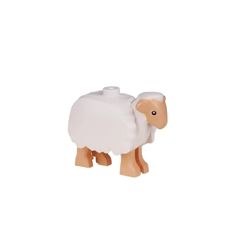 City Animal Zoo Farm Series Building Blocks Street View Panda Brown Bear Cat Pig Long Wool Sheep Cow Cattle Pet Bricks Toys Kids