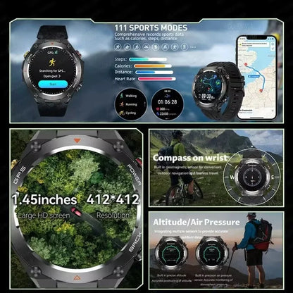 2025 GPS New Men Dual-band Positioning Smart Watch Men AMOLED Compass Waterproof 650mAh Battery Military Sport Watches New