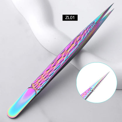 False Eyelash Tweezers Colorful Stainless Steel High Precision Anti-static Eyelash Extension Tweezers Makeup Tools