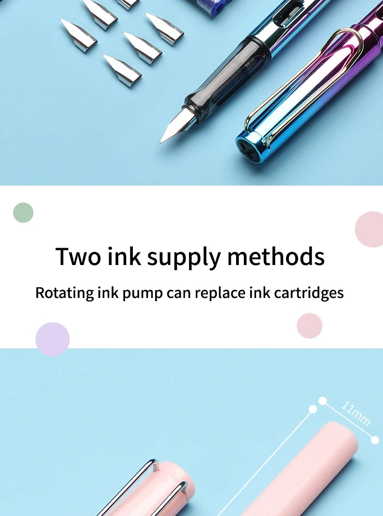 6pcs Calligraphy Pens With Replaceable Ink Bags 0.38mm Fine Dots to Improve Writing and Posture Practice