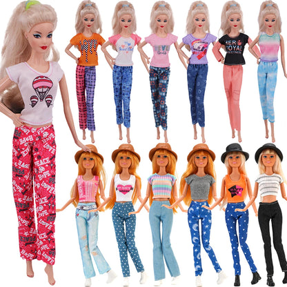 Fashion BJD Doll Clothes Top+pants(+Hats+shoes)Set Fit 30cm Doll&1/6 BJD Doll Clothing Accessories,Toys For Girls Gifts Festival