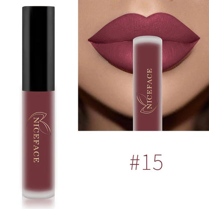NICEFACE Nude Matte Liquid Lipsticks Waterproof Long Lasting Lip Gloss Sexy Red Velvet Lip Tint Women Makeup Cosmetics Batom