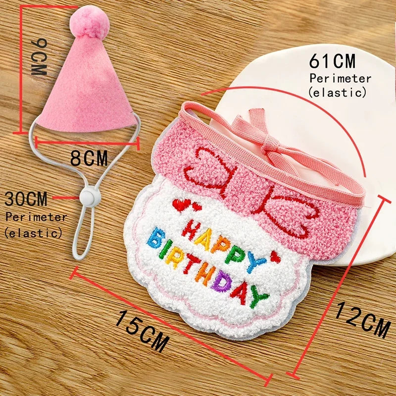 Cat Birthday Party Hat And Bib With Adjustable Bandana Pet Birthday Sweet Outfit Scarf Cats Puppy Dress Up Set Pet Supplies