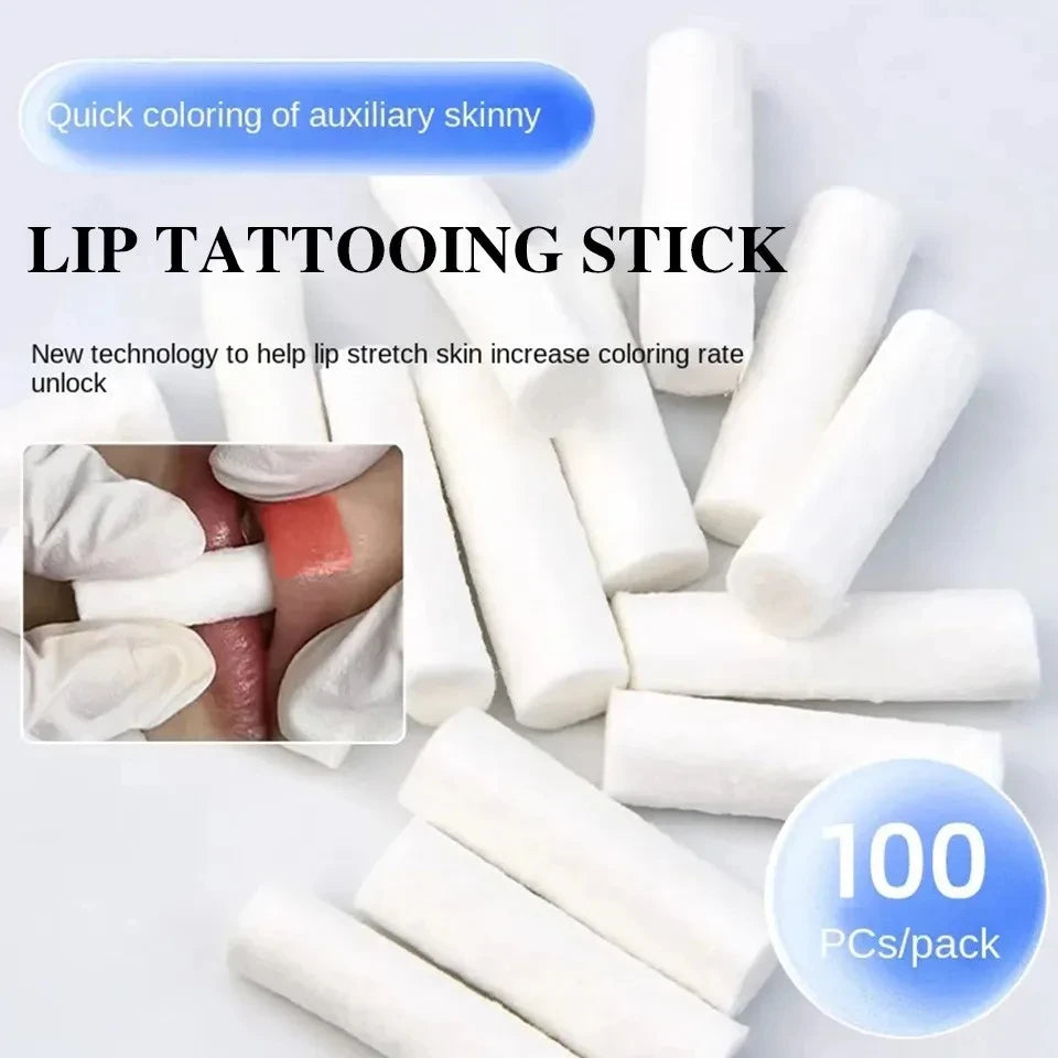 100PCS Disposable Lip Tattoo Skin Stretching Cotton Stick With Box Semi-Permanent Makeup Lip Embroidery Blush Recovery Tools