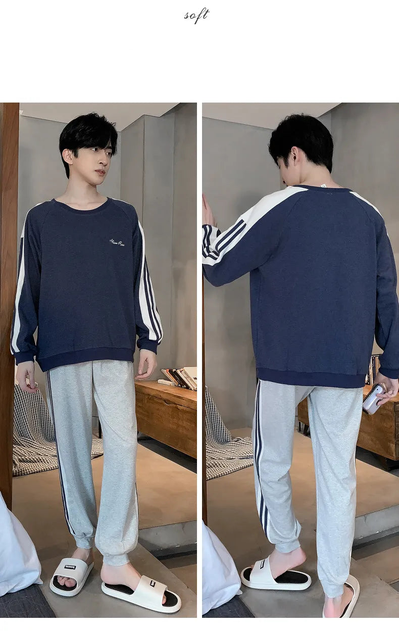 Spring Autumn Plus 4XL Knitted Men's Sleepwear Letter Lattice Pajamas Plaid Pajamas Sets Casual Loungewear Pyjamas Night Fashion