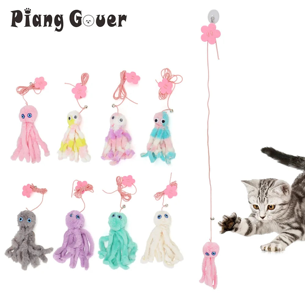 Small Octopus Cat Toy Suction Cup Hanging Cat Toy Squid Retractable Hanging Door Pet Supplies Self-hey Interactive
