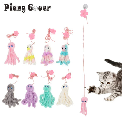 Small Octopus Cat Toy Suction Cup Hanging Cat Toy Squid Retractable Hanging Door Pet Supplies Self-hey Interactive