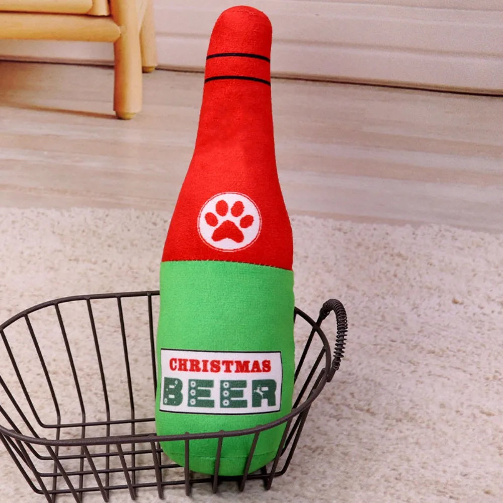 Interactive Dog Toys Champagne Wine Bottle Shape Pet Toy Plush Filled Vodka Toy Squeaky Bite-Resistant Pet Supplies Whisky